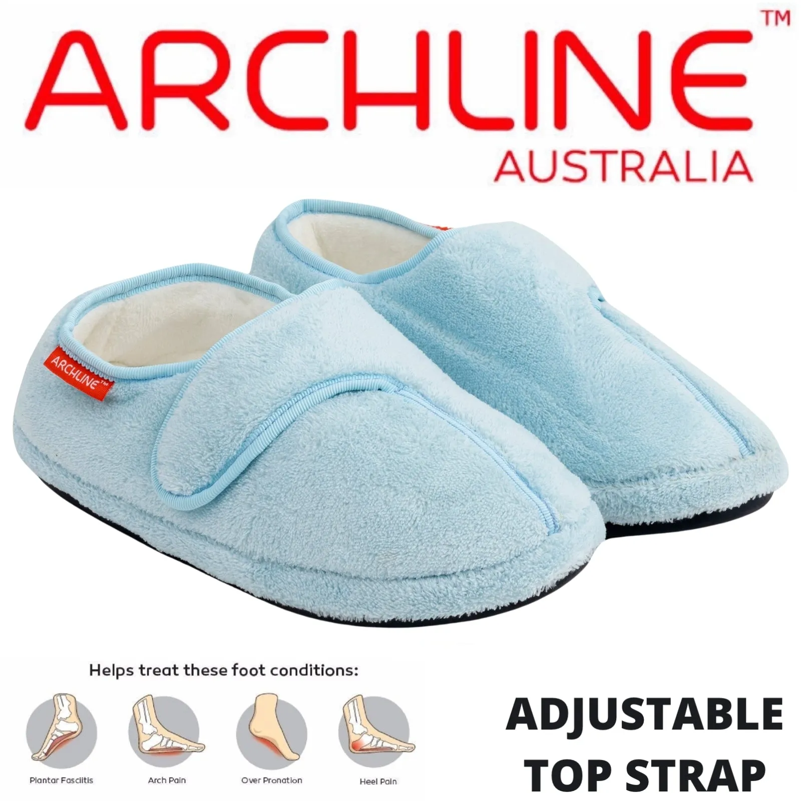 ARCHLINE Orthotic Plus Slippers Closed Scuffs Pain Relief Moccasins - Baby Blue - EU 37