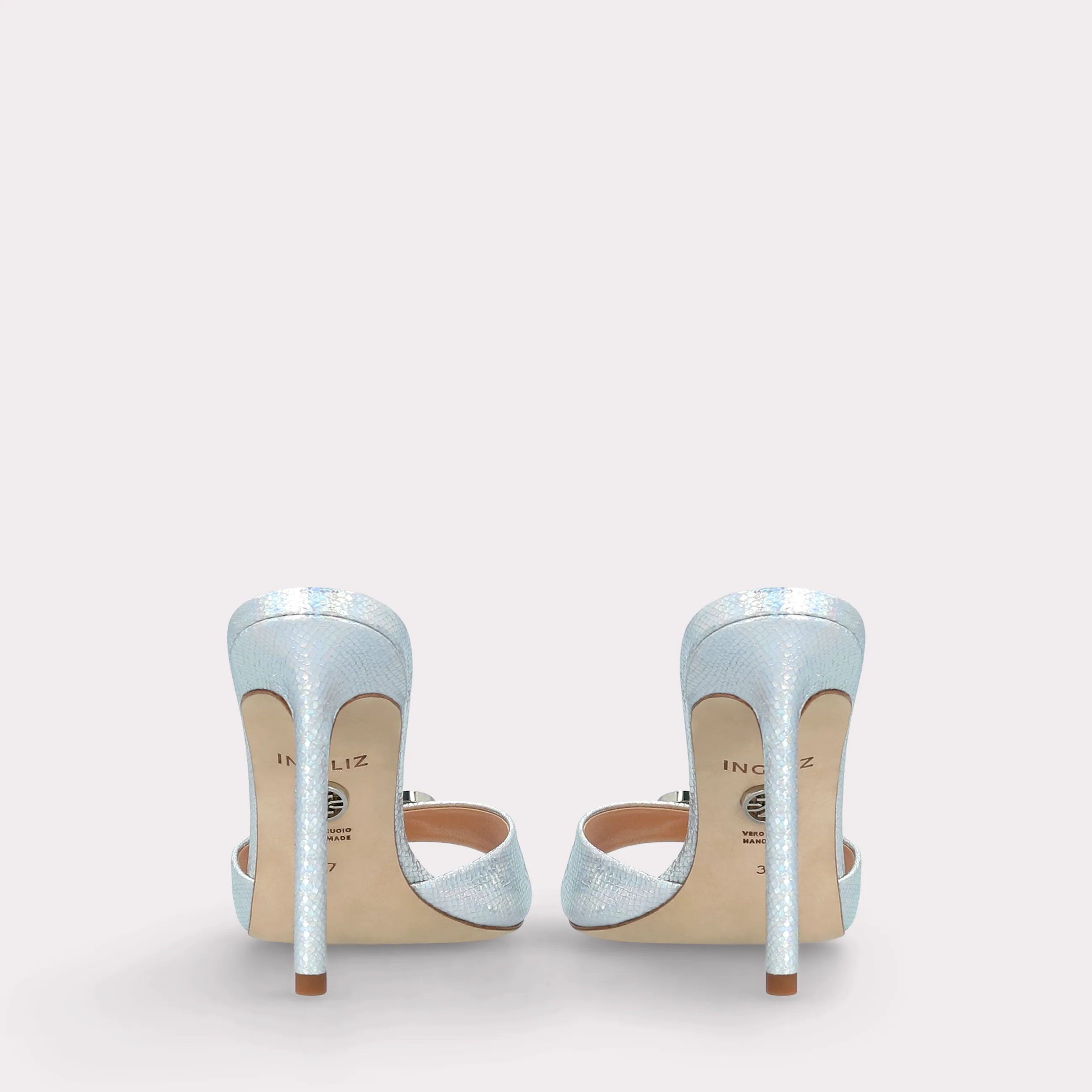ATHENA 02 SILVER EMBOSSED LEATHER MULES