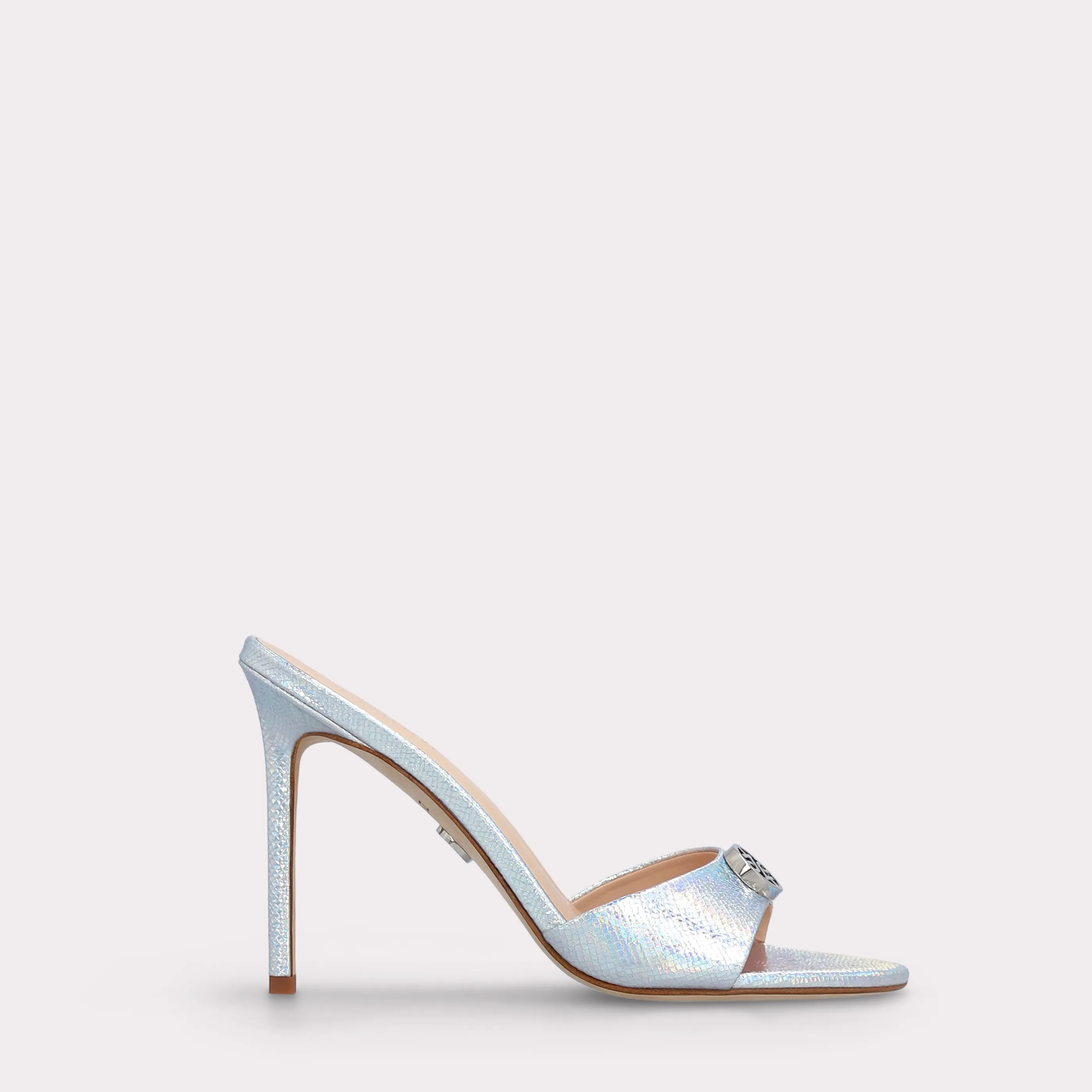 ATHENA 02 SILVER EMBOSSED LEATHER MULES