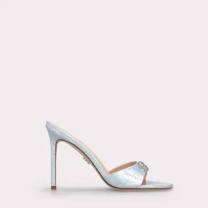 ATHENA 02 SILVER EMBOSSED LEATHER MULES