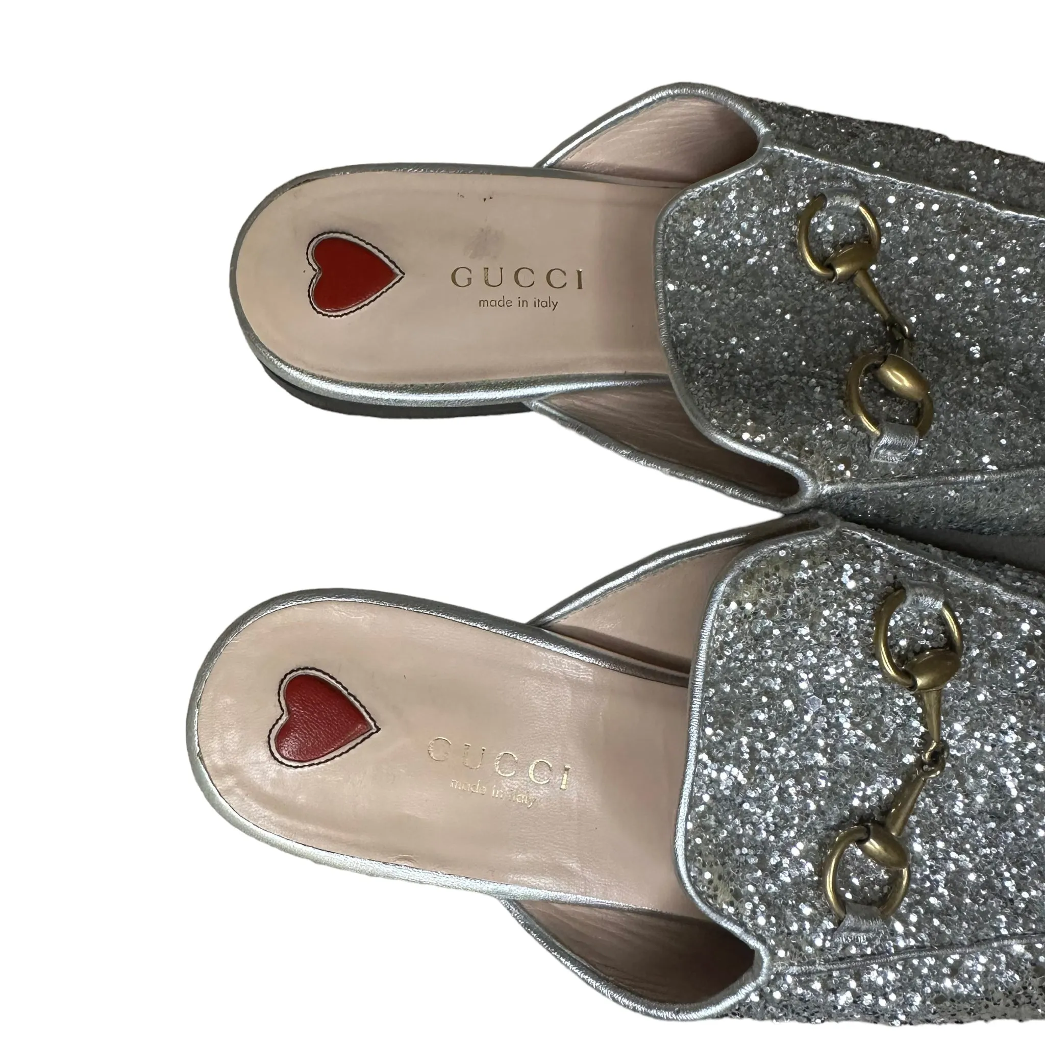 Authentic Gucci Silver Glitter Mules.European Size 38.