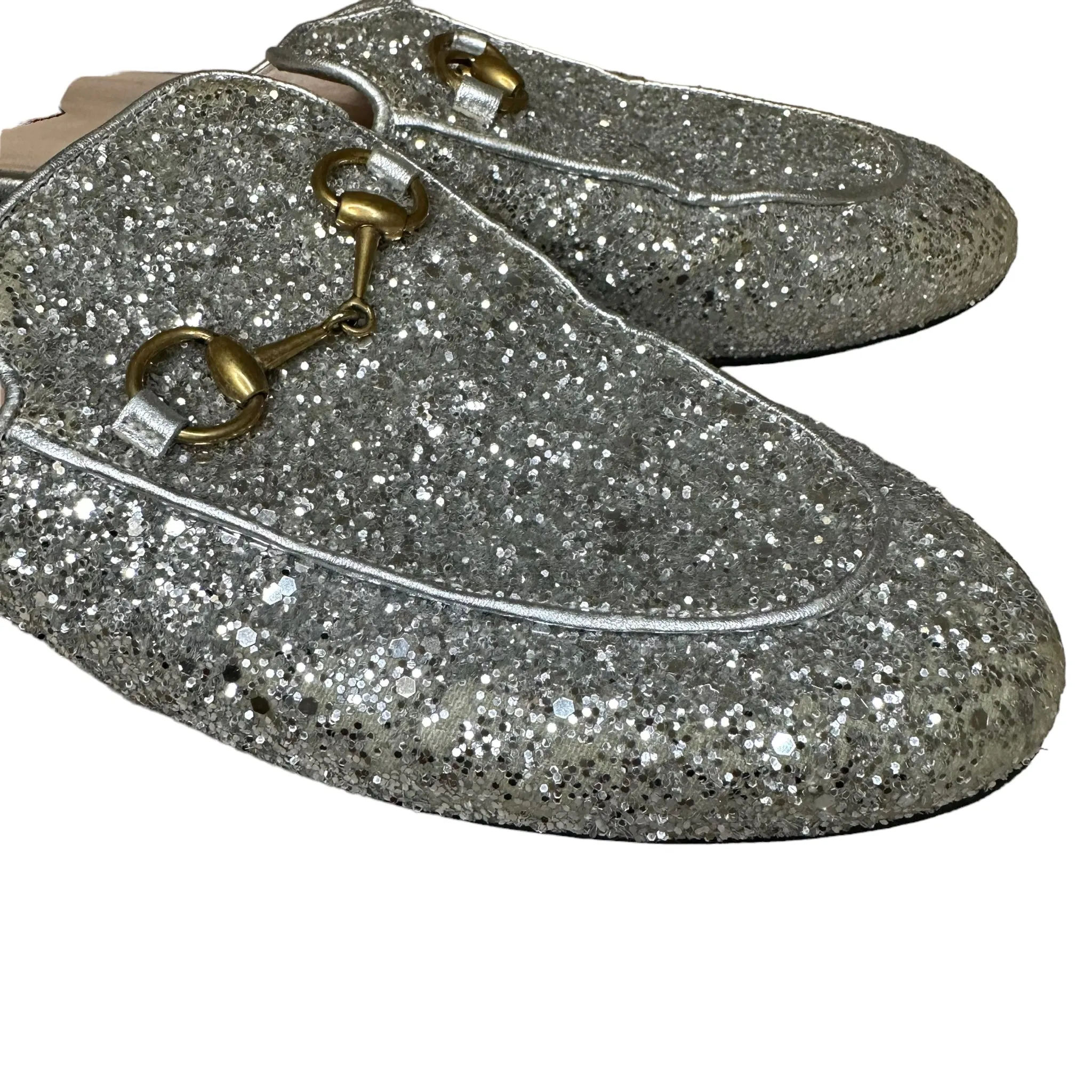 Authentic Gucci Silver Glitter Mules.European Size 38.