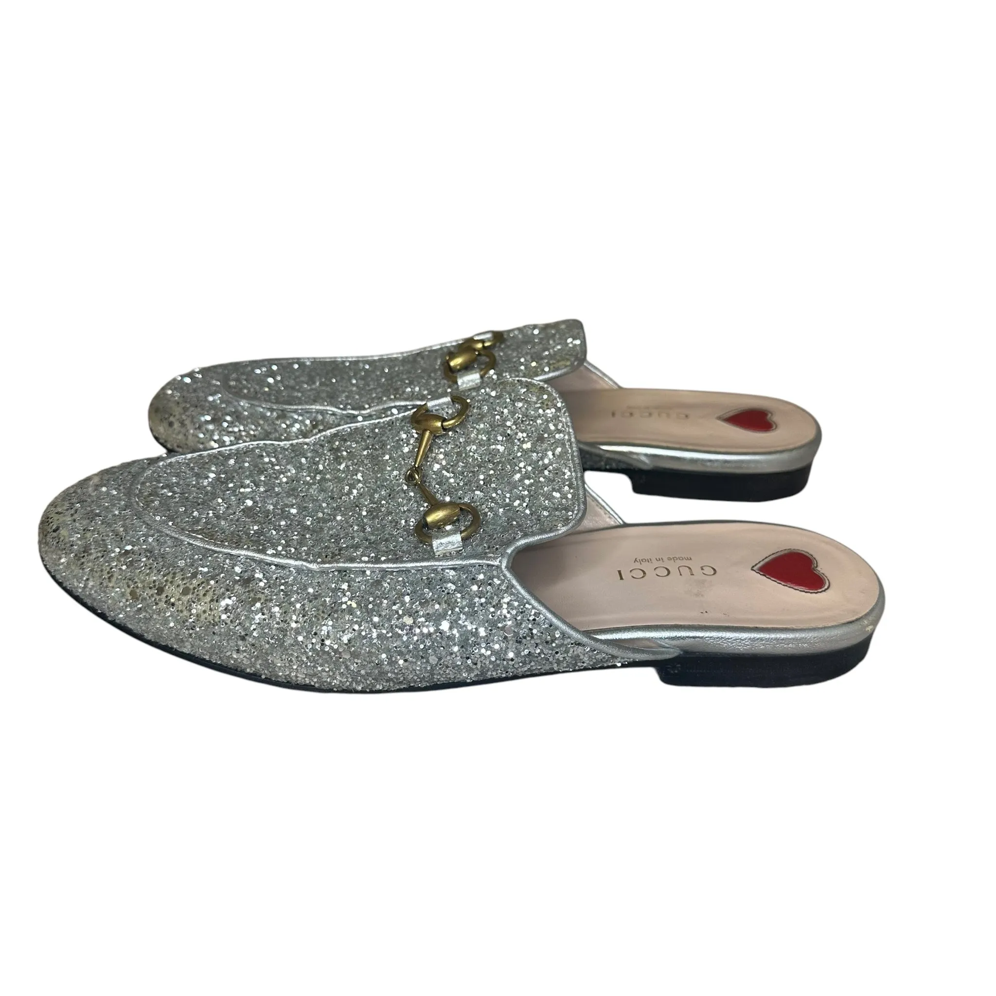 Authentic Gucci Silver Glitter Mules.European Size 38.