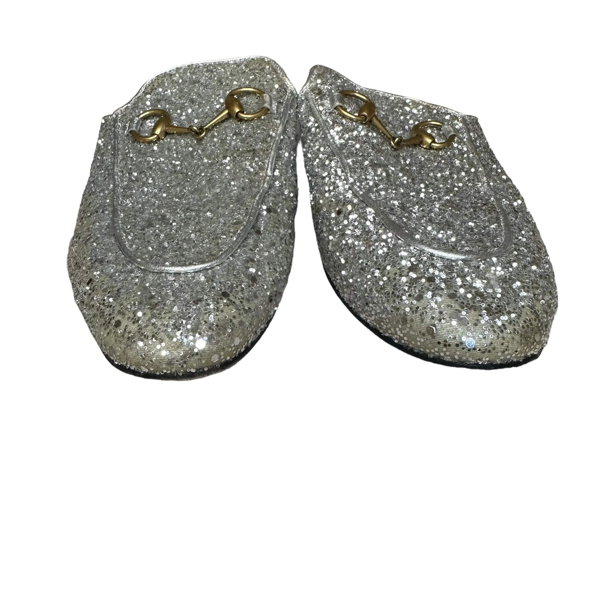 Authentic Gucci Silver Glitter Mules.European Size 38.