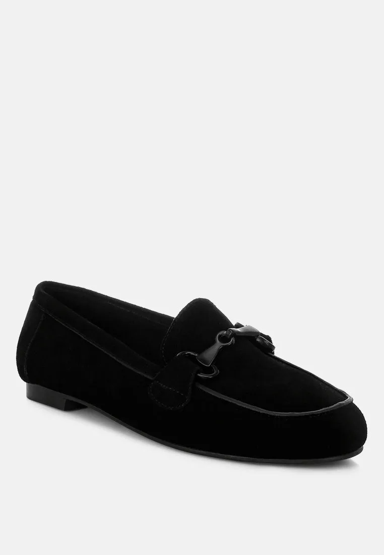 Awen Monochromatic Horsebit Real Suede Loafers