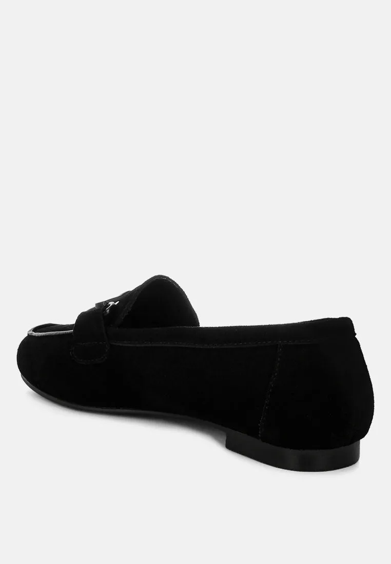 Awen Monochromatic Horsebit Real Suede Loafers