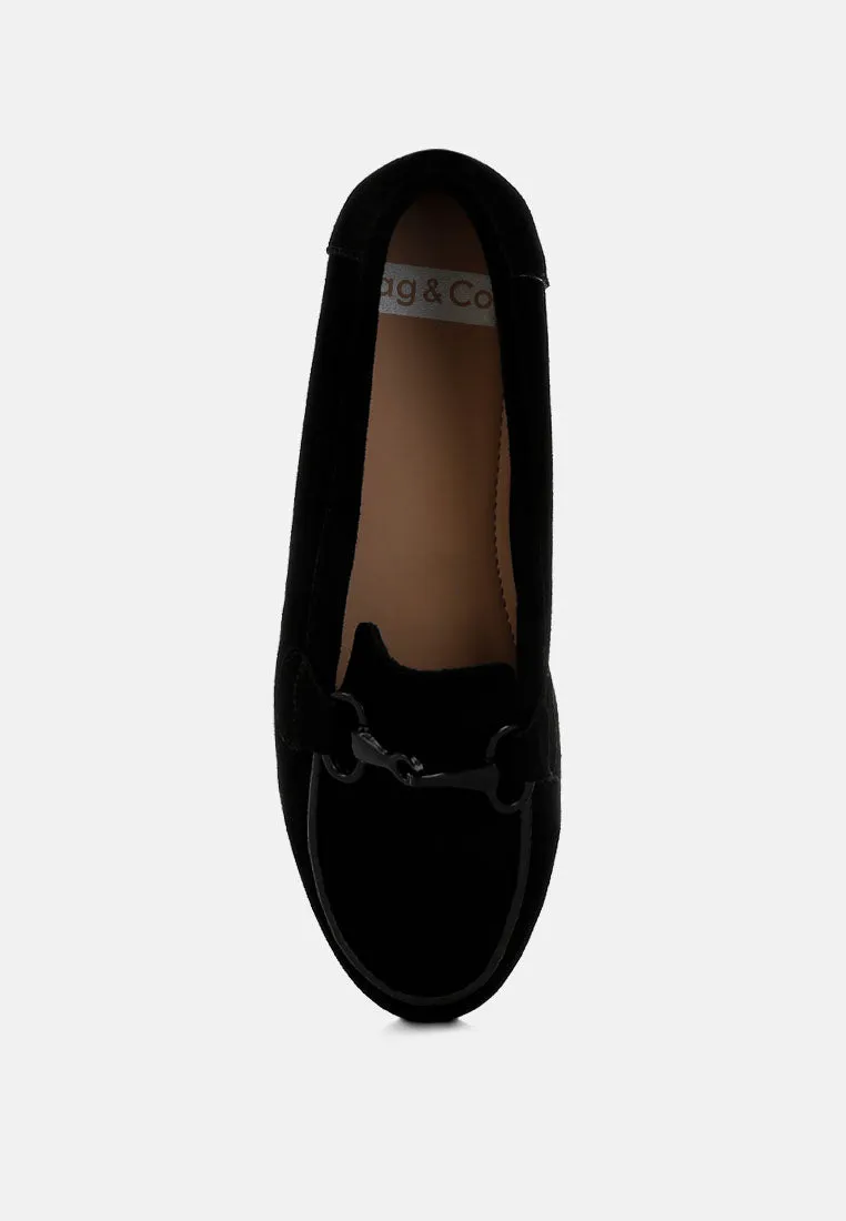 Awen Monochromatic Horsebit Real Suede Loafers