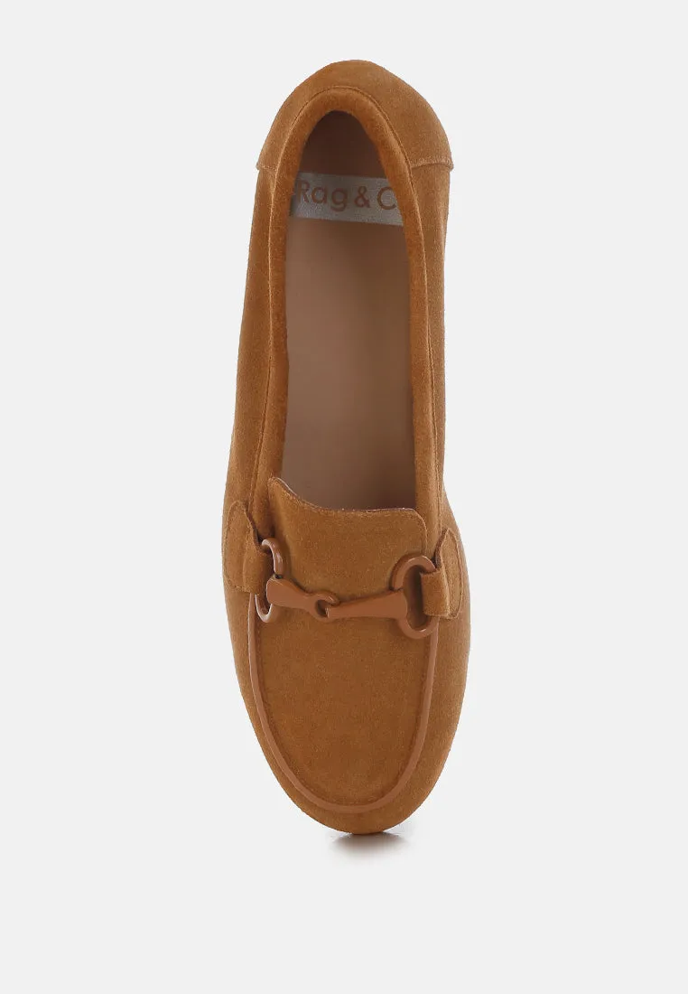 Awen Monochromatic Horsebit Real Suede Loafers