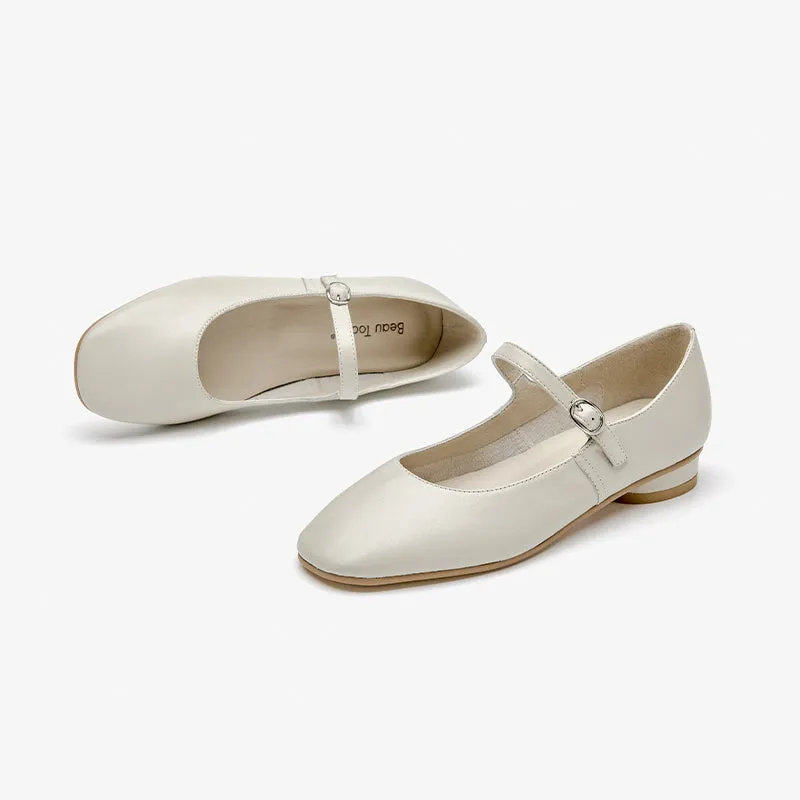 BeauToday Handmade Soft Sheepskin Leather Flat Mary Jane Shoes for Women