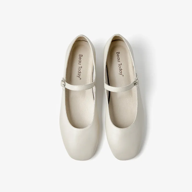 BeauToday Handmade Soft Sheepskin Leather Flat Mary Jane Shoes for Women