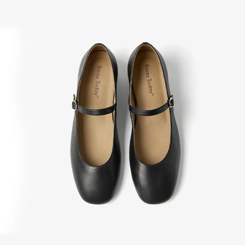 BeauToday Handmade Soft Sheepskin Leather Flat Mary Jane Shoes for Women