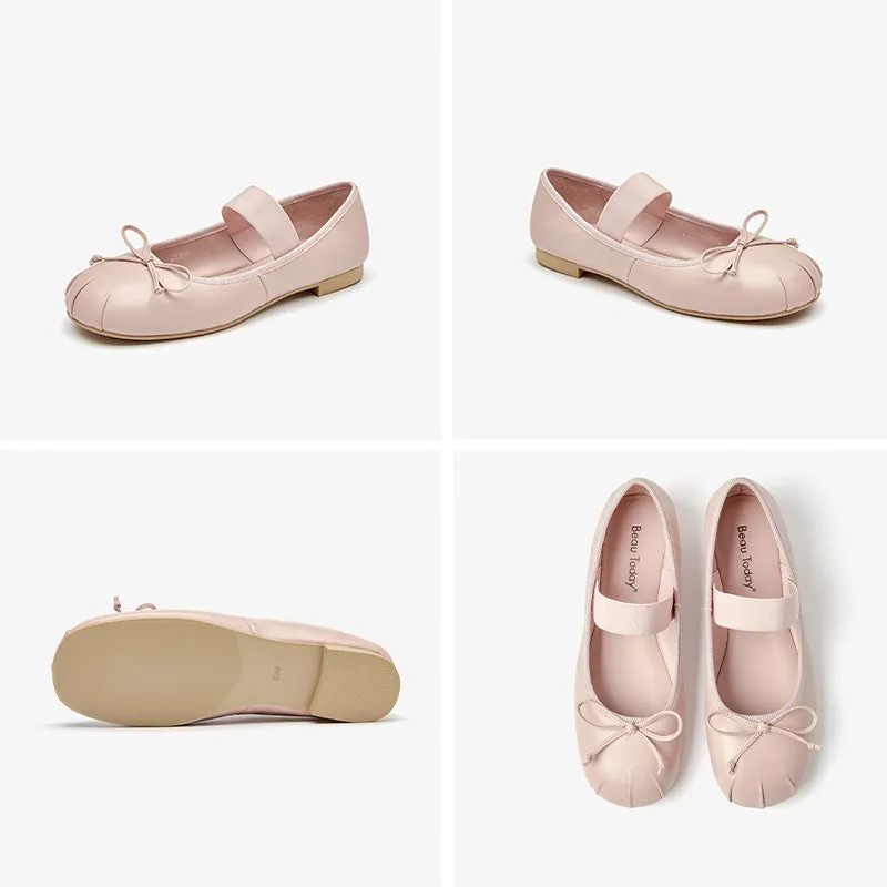 BeauToday Sheepskin Balletcore Elastic Band Shallow Ballet Flats For Women