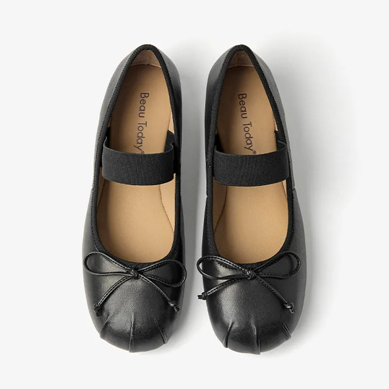 BeauToday Sheepskin Balletcore Elastic Band Shallow Ballet Flats For Women