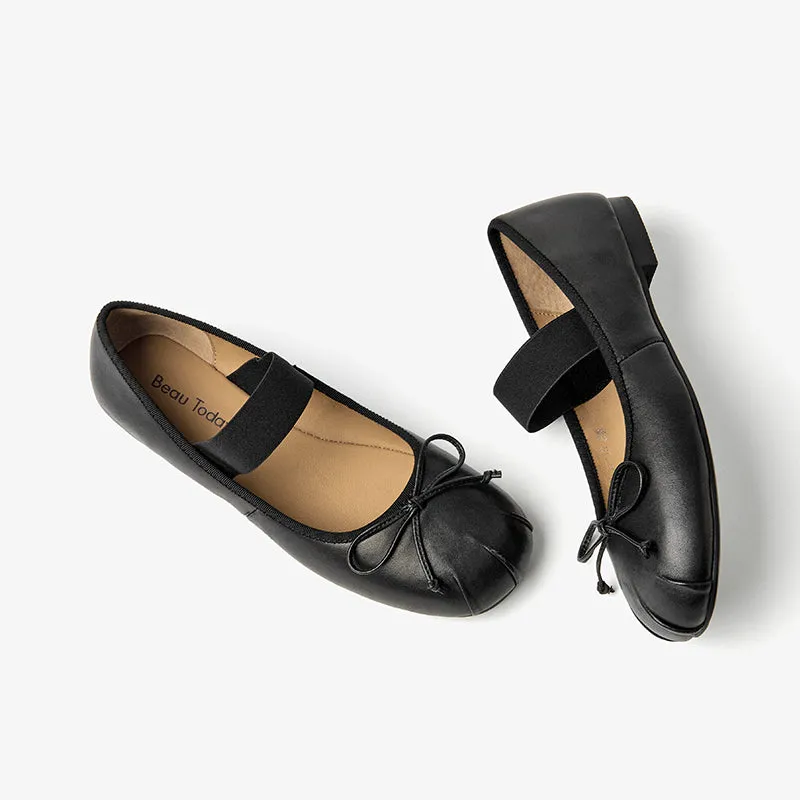 BeauToday Sheepskin Balletcore Elastic Band Shallow Ballet Flats For Women