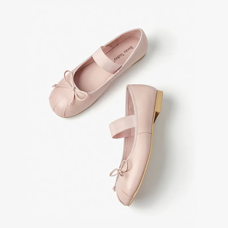BeauToday Sheepskin Balletcore Elastic Band Shallow Ballet Flats For Women