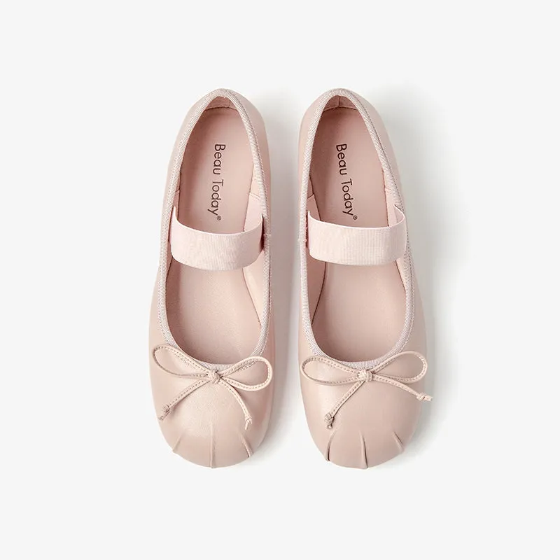 BeauToday Sheepskin Balletcore Elastic Band Shallow Ballet Flats For Women