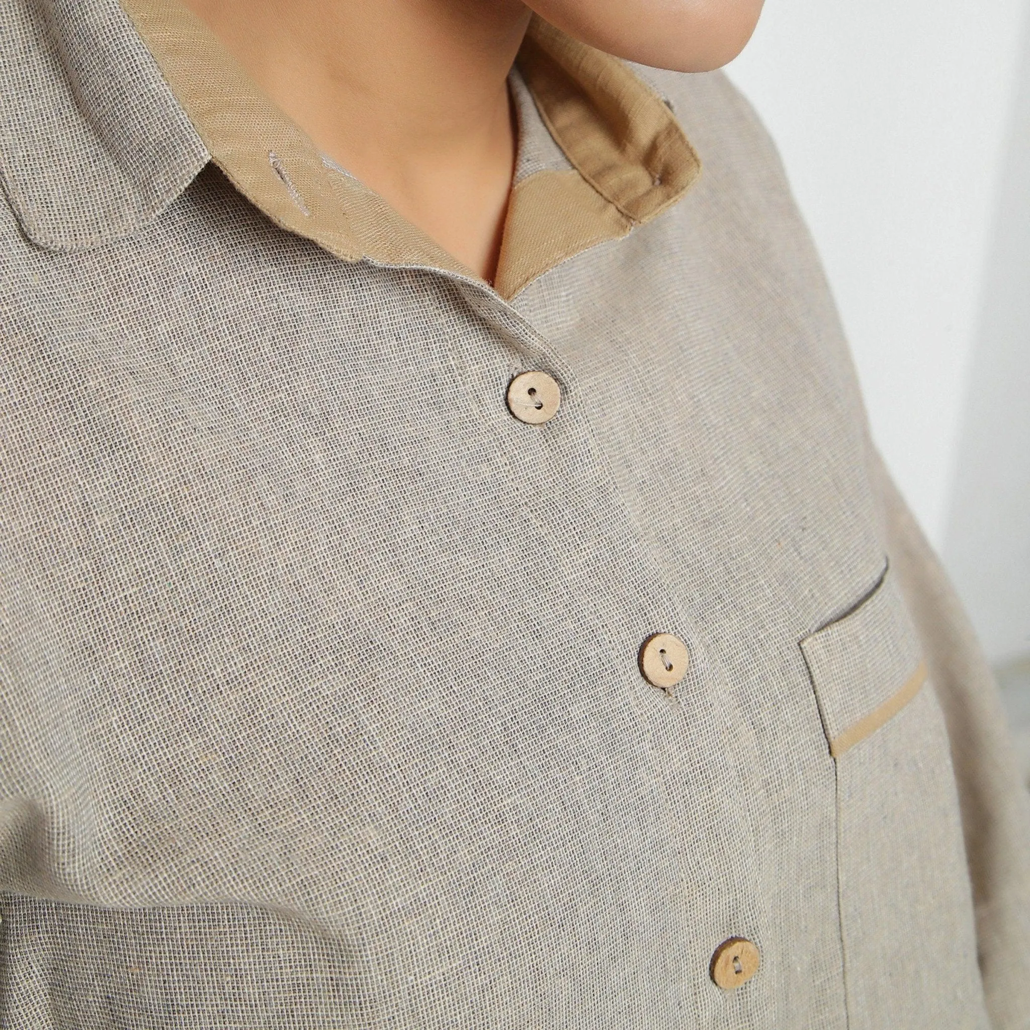 Beige Yarn Dyed 100% Cotton Button-Down Shirt