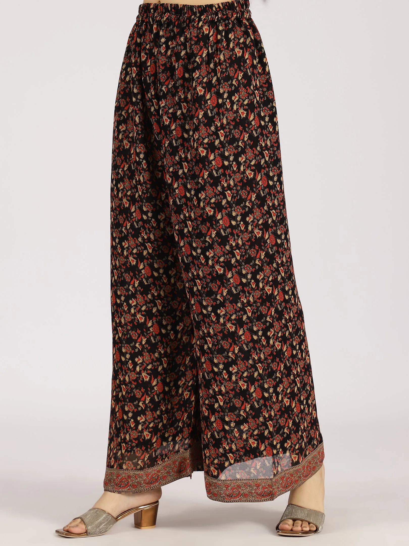 Black Embroidered Kurta with Printed Palazzo & Dupatta