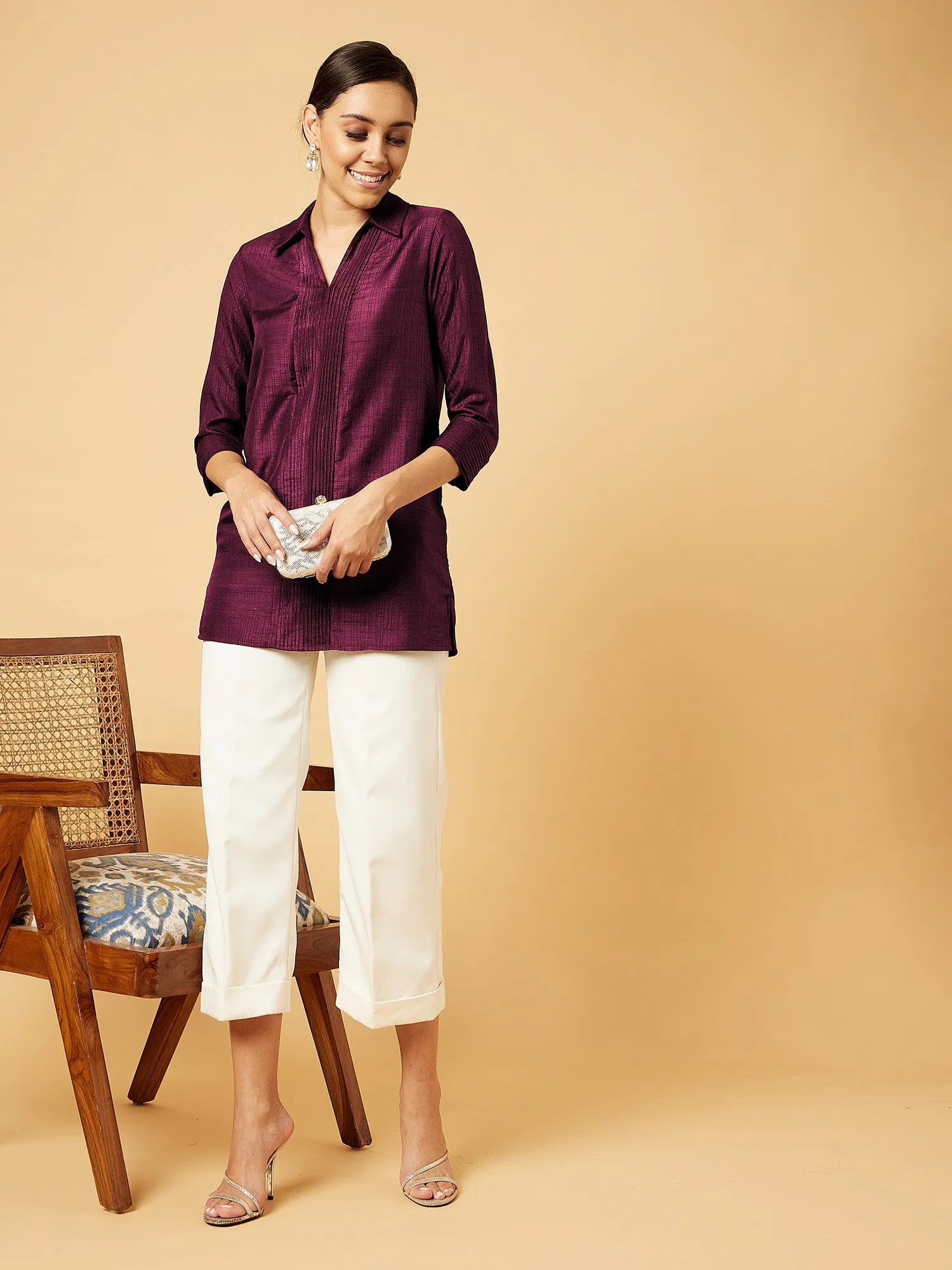 Bukhara Pleated Tunic-Plum
