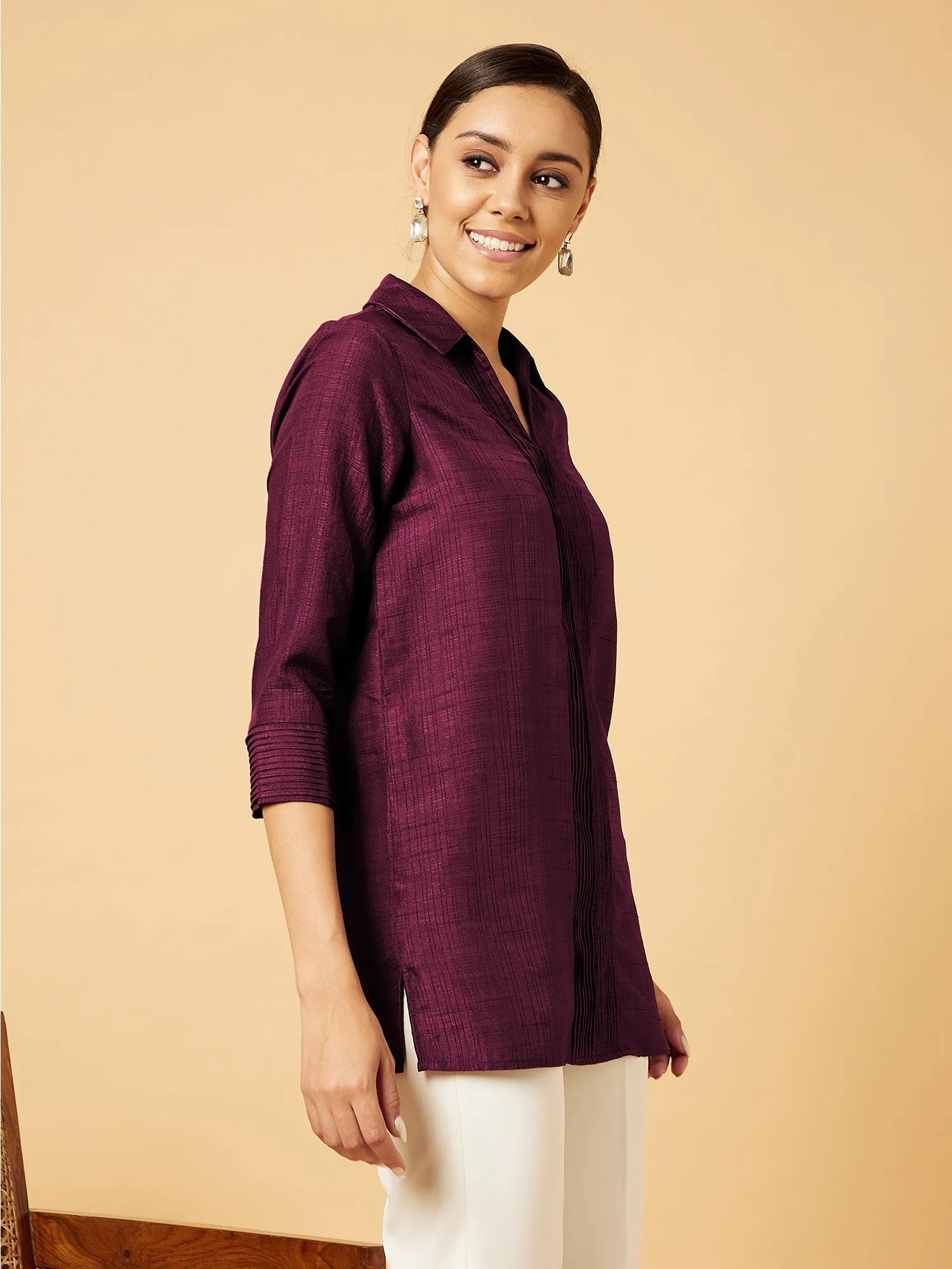Bukhara Pleated Tunic-Plum