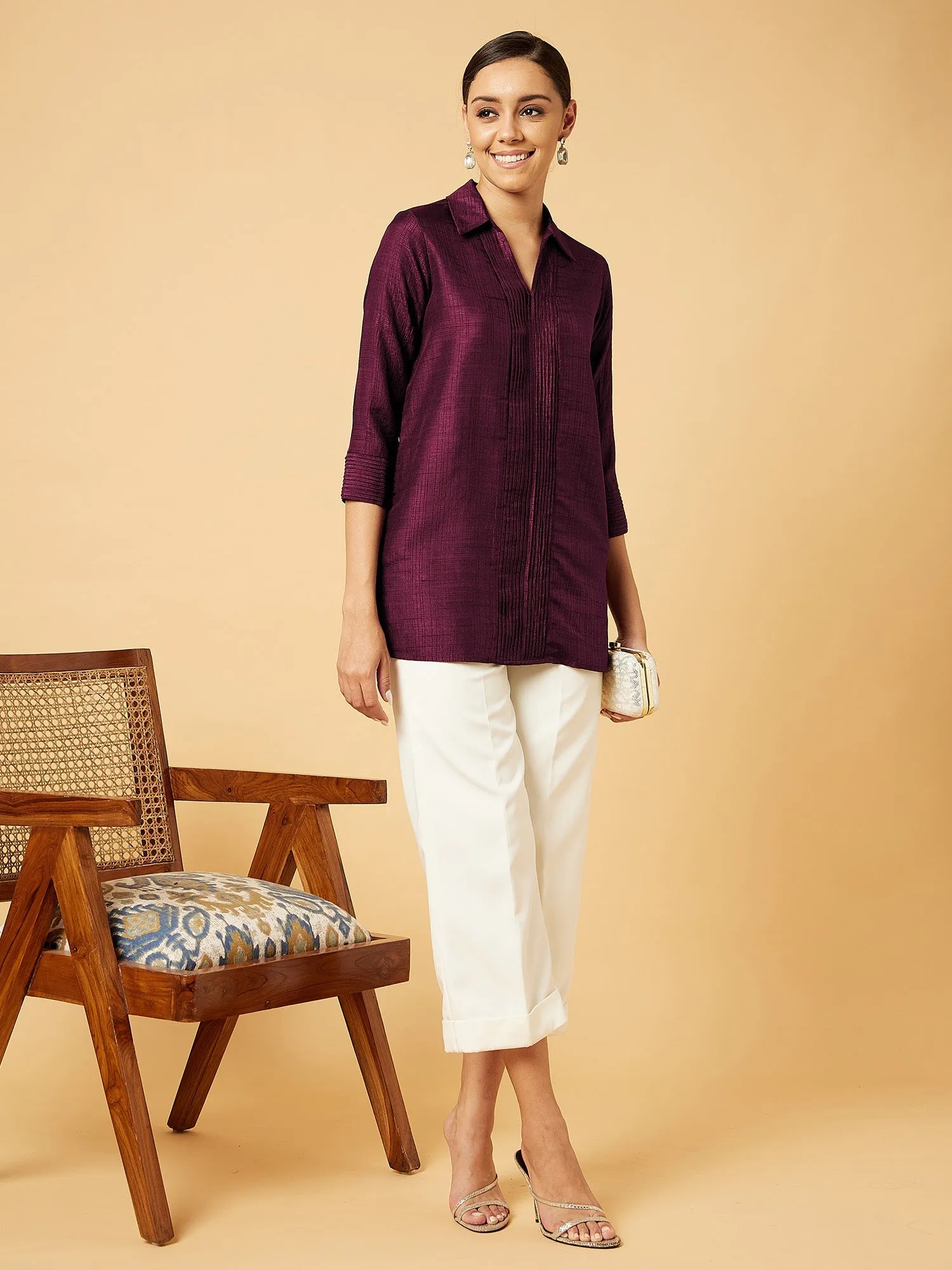Bukhara Pleated Tunic-Plum