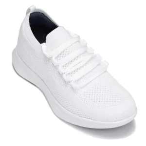 CALTO - QA061 - 2.4 Inches Taller (White/White Sole) - Lightweight Knitted Sneakers