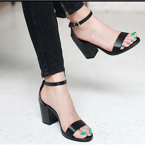 Chunky Heel PU Peep-toe Roman Ankle Strap Sandals