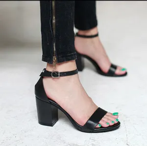 Chunky Heel PU Peep-toe Roman Ankle Strap Sandals