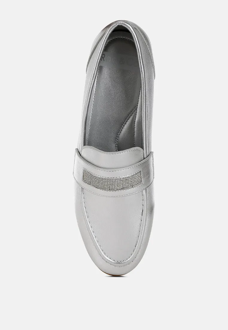 Eden Ode Rhinestone Strap Metallic Loafers