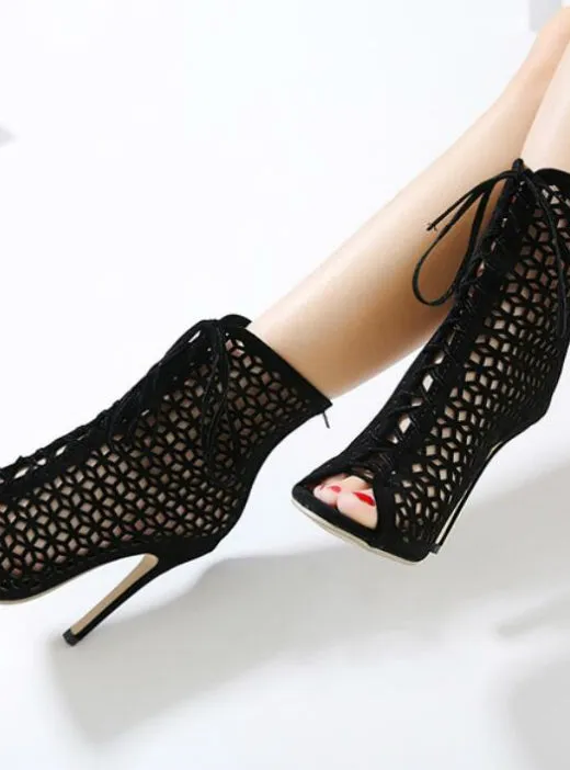 Front Open Cross Strap Stilettos Pumps Genova Ankle Boots