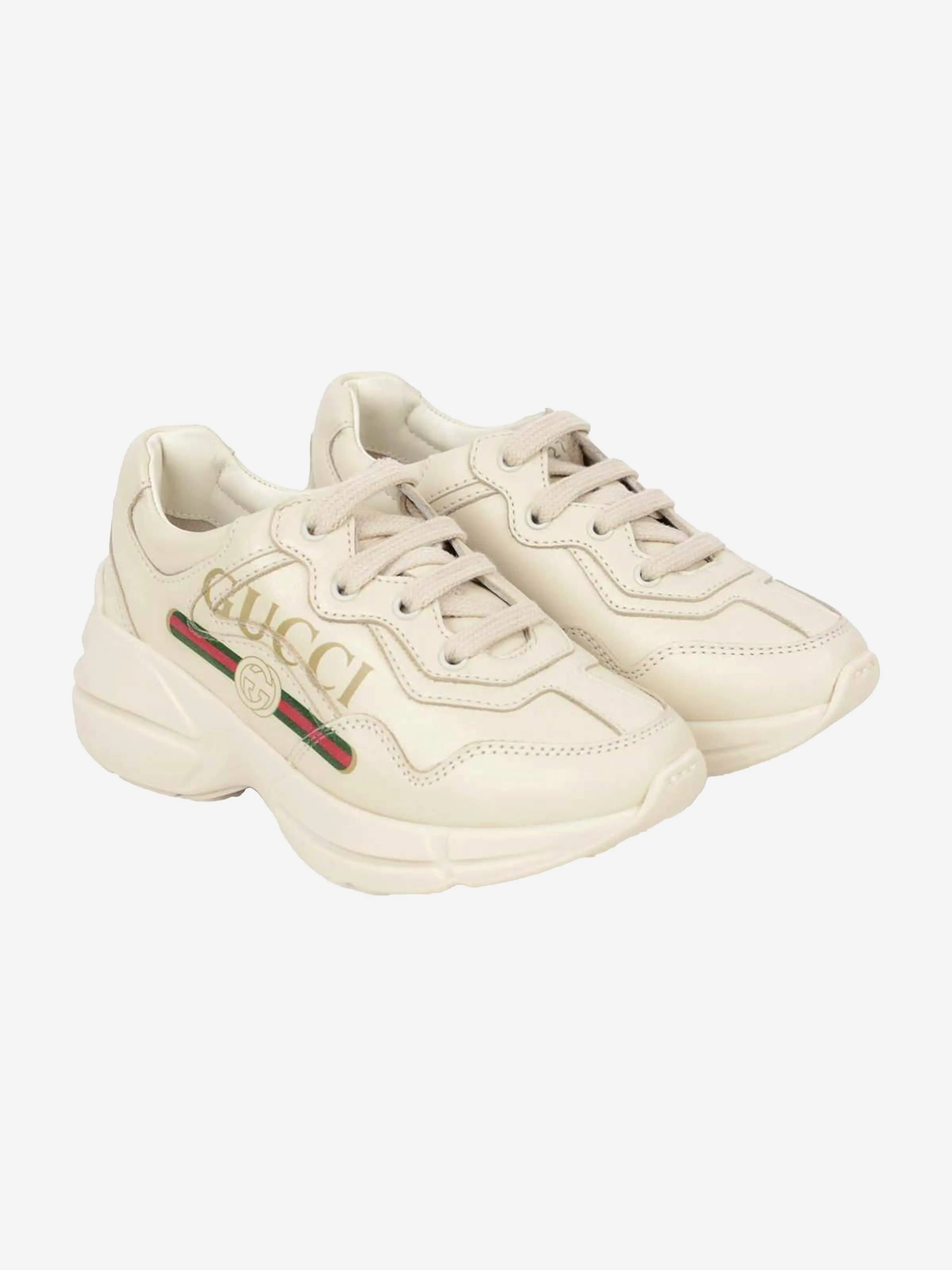 Gucci Ivory Leather Branded Trainers