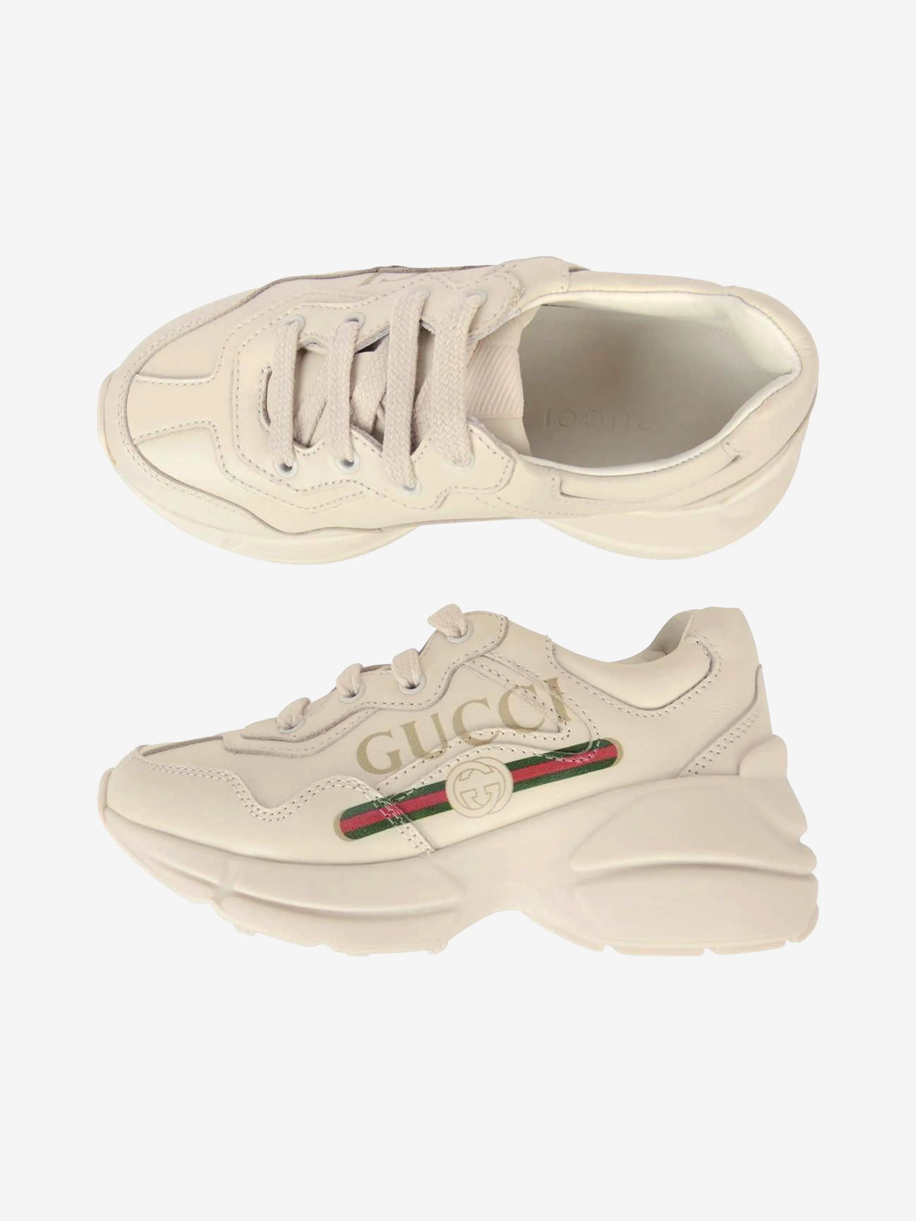 Gucci Ivory Leather Branded Trainers