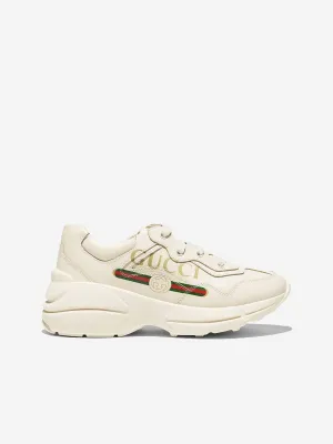 Gucci Ivory Leather Branded Trainers