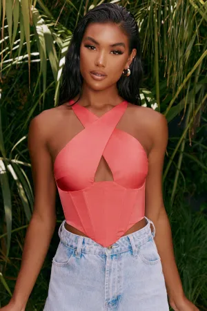 Hand On Heart Satin Keyhole Corset Crop Top in Pink