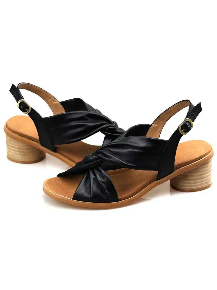 Handmade Leather Solid Color Simple Sandals
