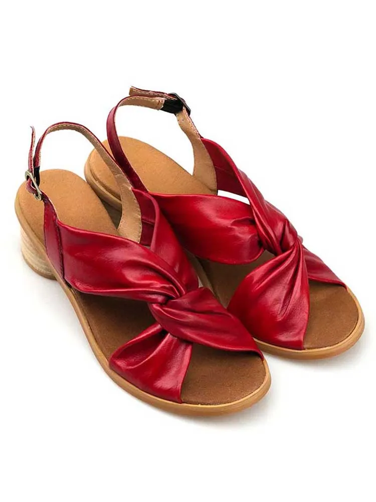 Handmade Leather Solid Color Simple Sandals