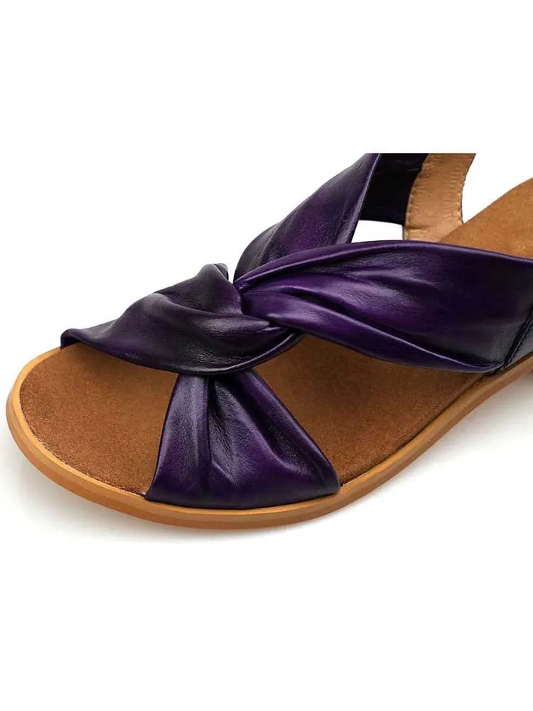 Handmade Leather Solid Color Simple Sandals