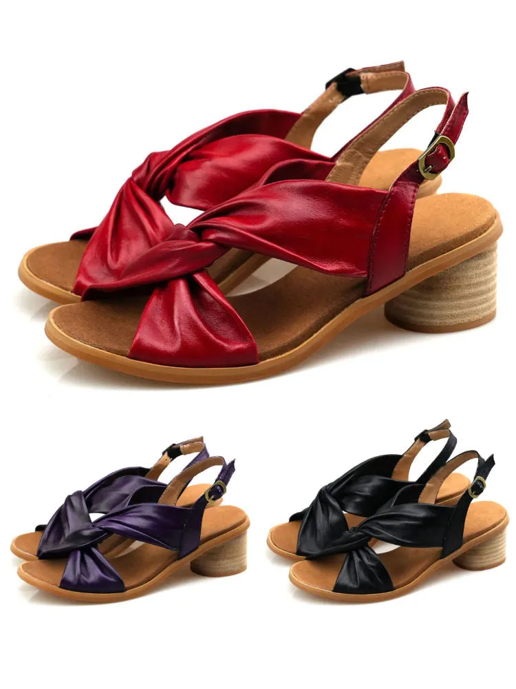 Handmade Leather Solid Color Simple Sandals