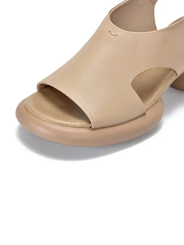 Hollow Open Toe Solid Color Block Heel Sandals