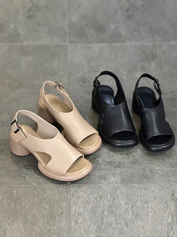 Hollow Open Toe Solid Color Block Heel Sandals
