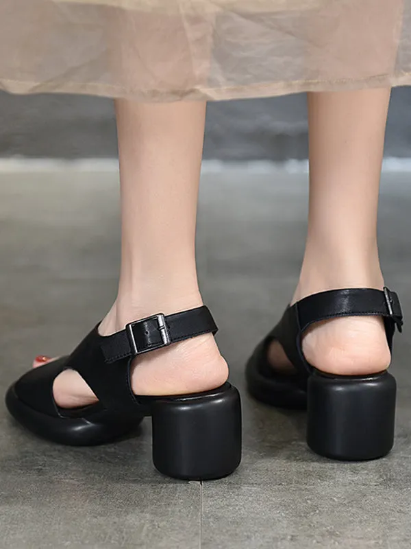 Hollow Open Toe Solid Color Block Heel Sandals
