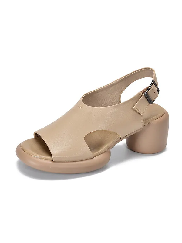 Hollow Open Toe Solid Color Block Heel Sandals