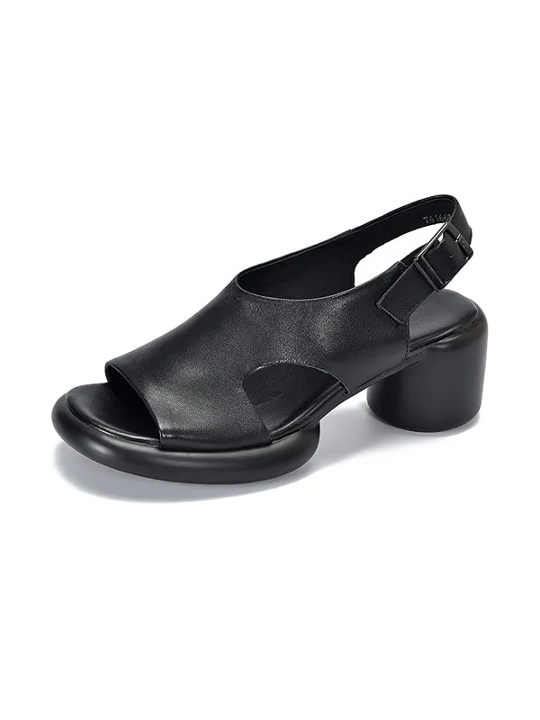 Hollow Open Toe Solid Color Block Heel Sandals