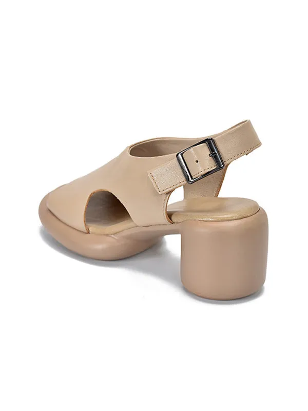 Hollow Open Toe Solid Color Block Heel Sandals