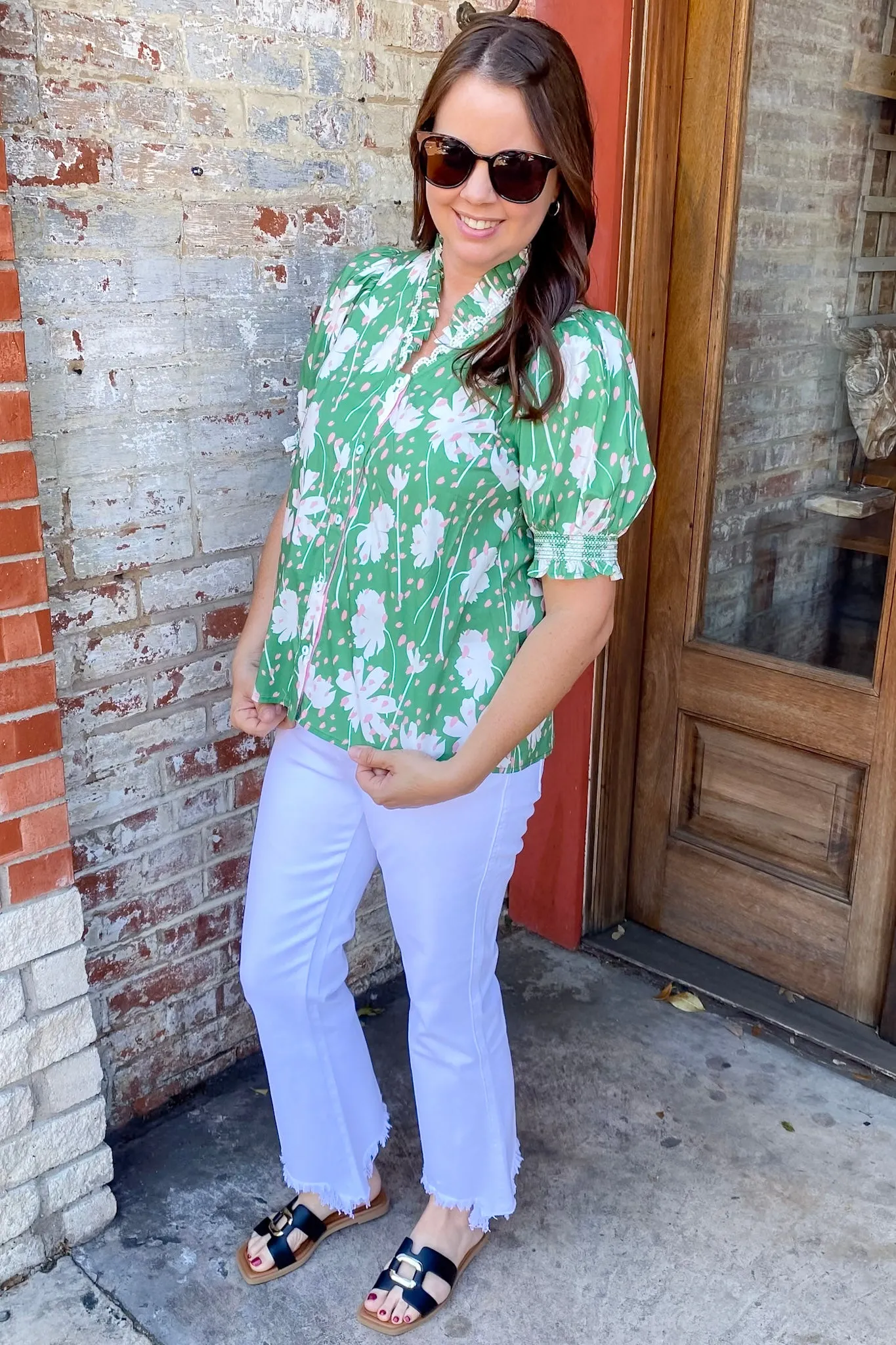 Invest in Yourself Green and Pink Print Top