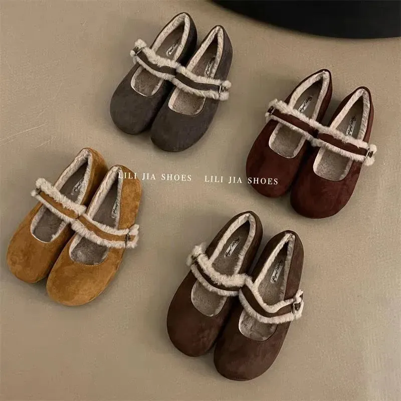 Joskaa Flats Cotton Shoes Woman Fur Suede Walking Shoes Casual Cozy Snow Boots for Woman 2025 Trend Short Plush Fashion Botas Mujer