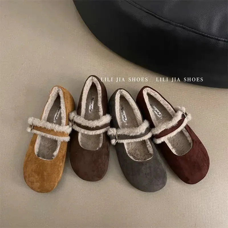 Joskaa Flats Cotton Shoes Woman Fur Suede Walking Shoes Casual Cozy Snow Boots for Woman 2025 Trend Short Plush Fashion Botas Mujer