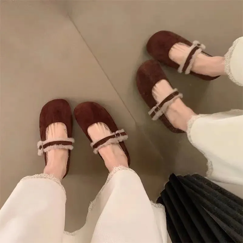 Joskaa Flats Cotton Shoes Woman Fur Suede Walking Shoes Casual Cozy Snow Boots for Woman 2025 Trend Short Plush Fashion Botas Mujer