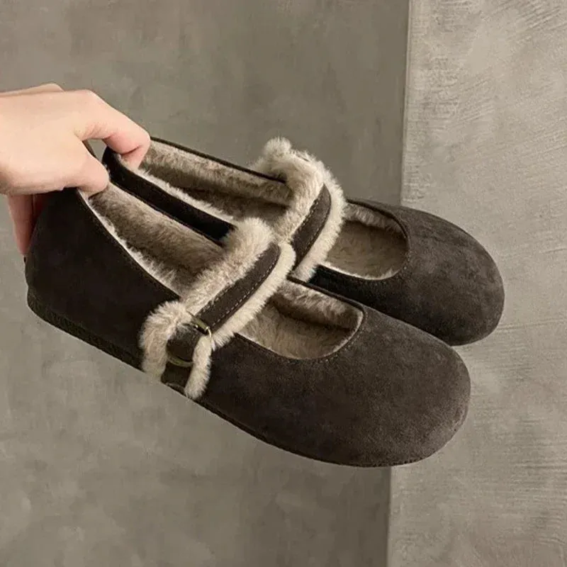 Joskaa Flats Cotton Shoes Woman Fur Suede Walking Shoes Casual Cozy Snow Boots for Woman 2025 Trend Short Plush Fashion Botas Mujer