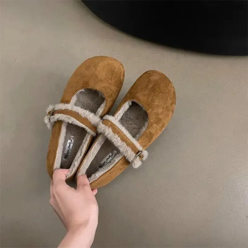 Joskaa Flats Cotton Shoes Woman Fur Suede Walking Shoes Casual Cozy Snow Boots for Woman 2025 Trend Short Plush Fashion Botas Mujer